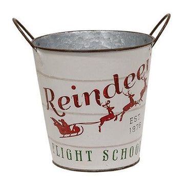Reindeer Flight School Galvanized Metal Bucket - The Fox Decor